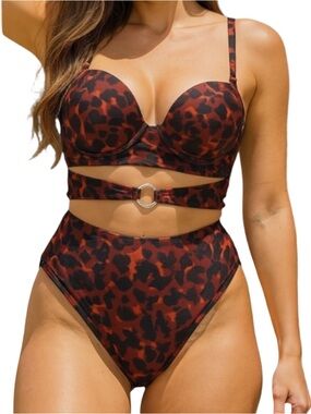 Wolf & Whistle ANIMAL PRINT padded lift underwire support bra gold rings 6 DDD